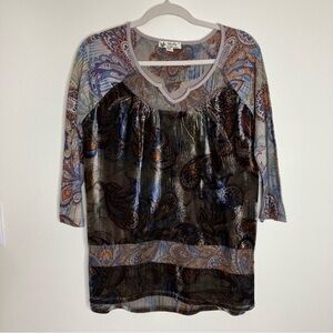 NWT Unity World Wear paisley velvet top S